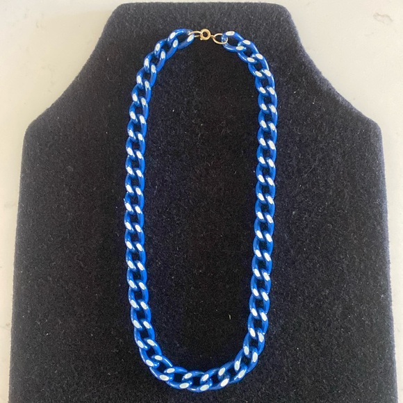 Vintage Metal Link Necklace Blue and Silver FINAL PRICE DROP - Picture 1 of 4